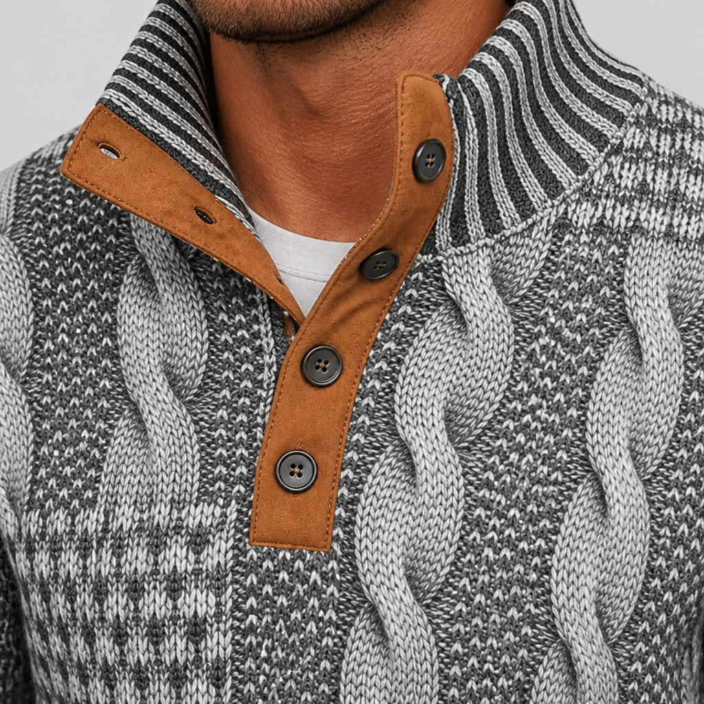 Men’s Chunky Cable Knit Button Collar Jumper detail