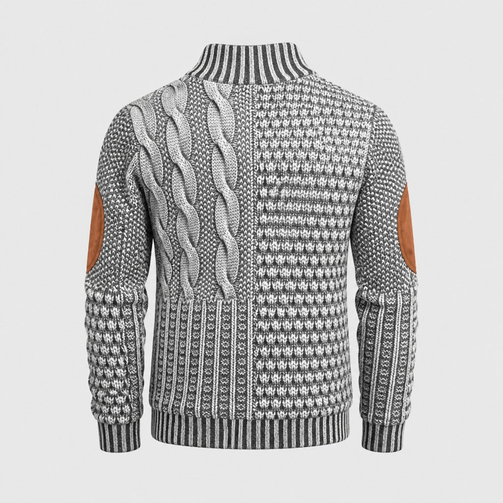 Men’s Chunky Cable Knit Button Collar Jumper Light Grey product back