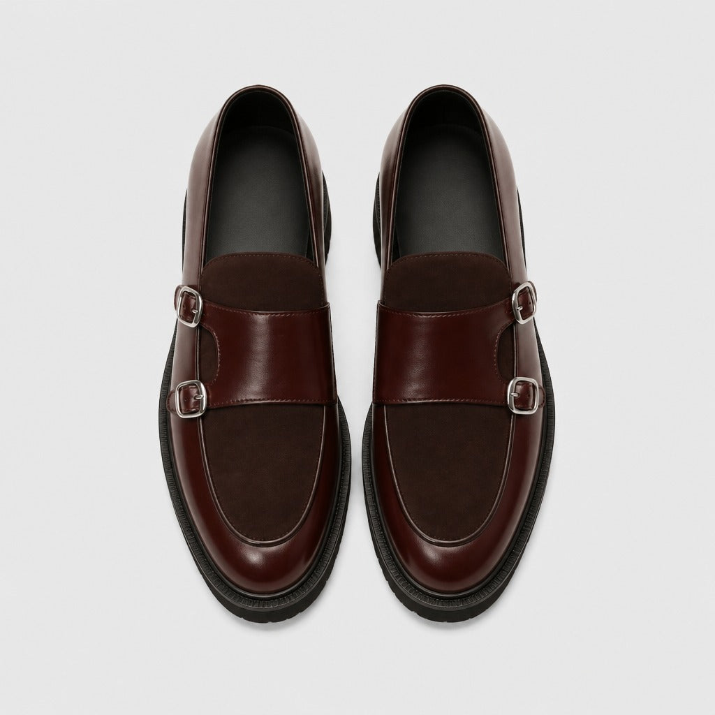 Men’s Chunky Double Monk Strap Shoes Burgundy top view