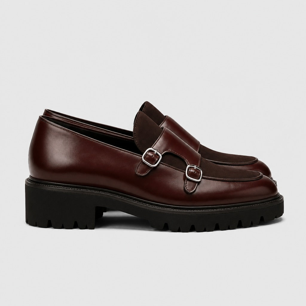 Men’s Chunky Double Monk Strap Shoes Burgundy side view