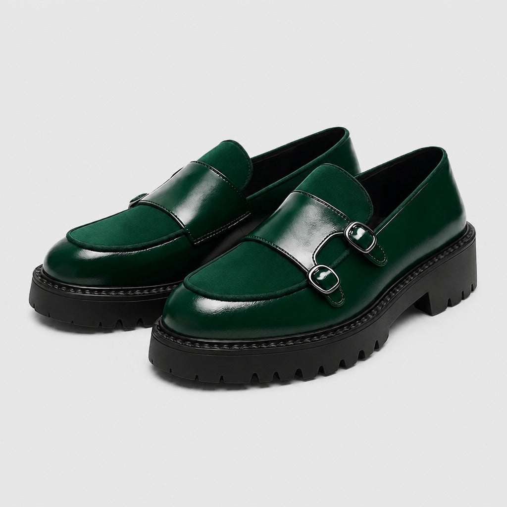 Men’s Chunky Double Monk Strap Shoes Emerald
