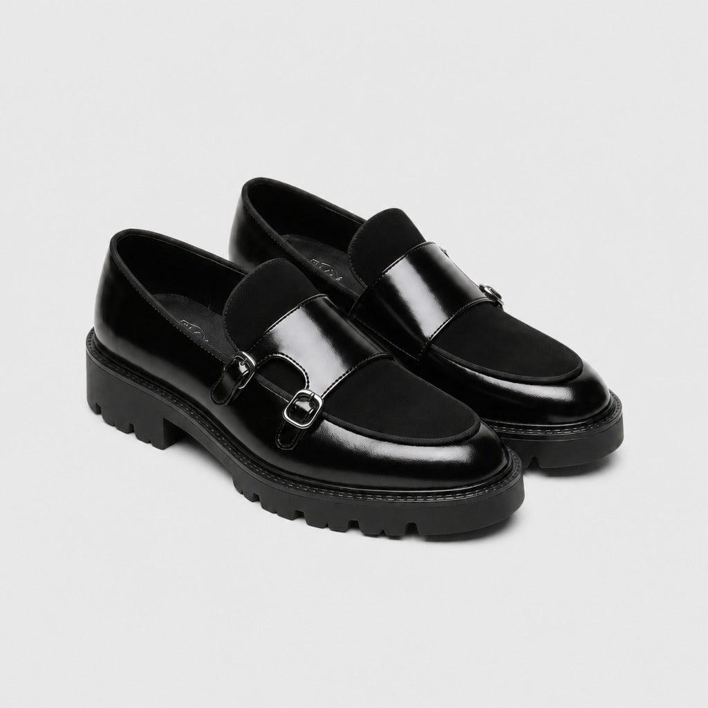 Men’s Chunky Double Monk Strap Shoes Black
