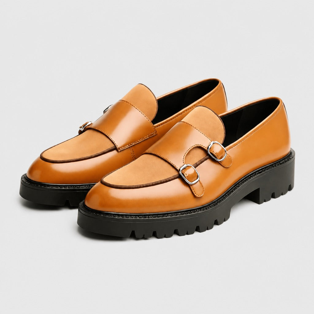 Men’s Chunky Double Monk Strap Shoes Tan