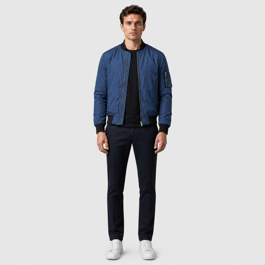 Men’s Classic Zip Bomber Jacket Blue full length