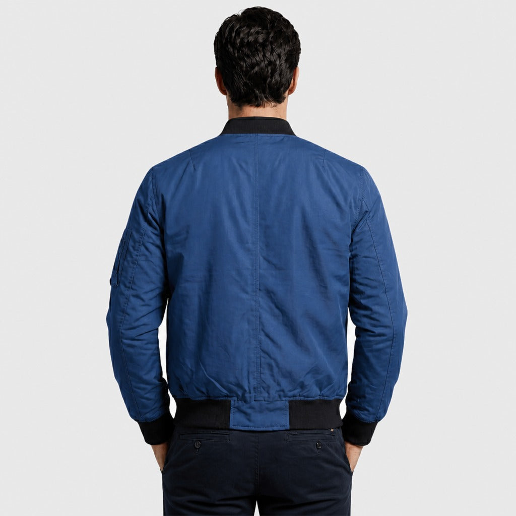 Men’s Classic Zip Bomber Jacket Blue back