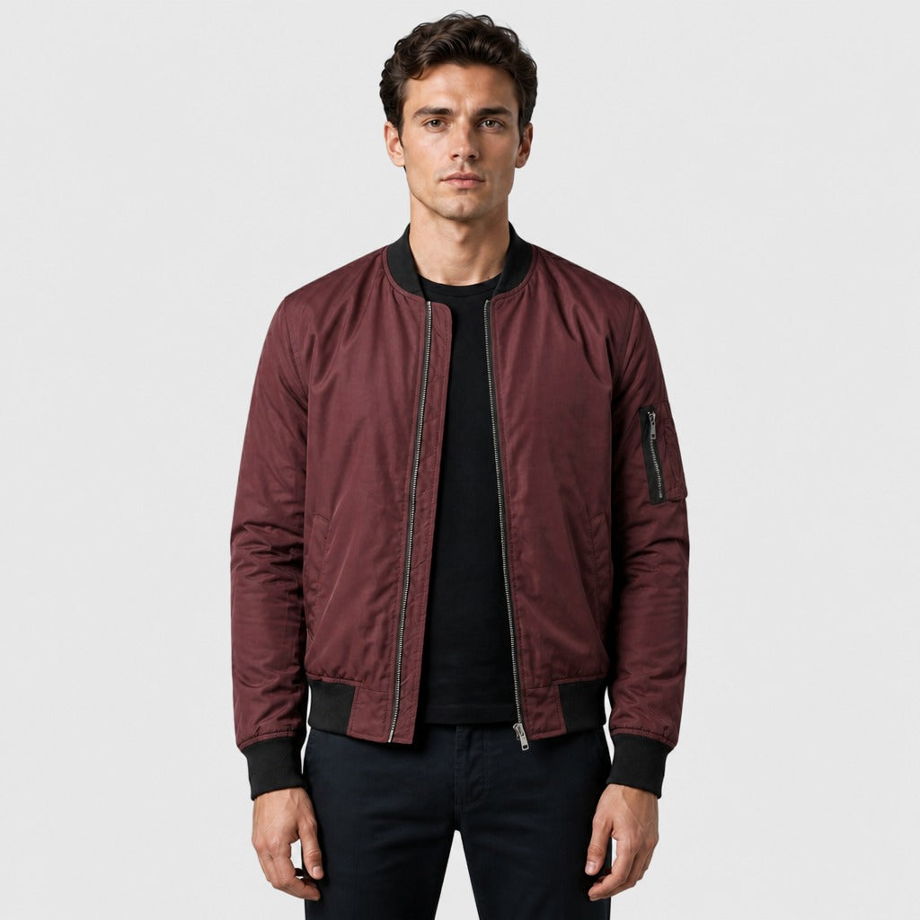 Men’s Classic Zip Bomber Jacket Burgundy