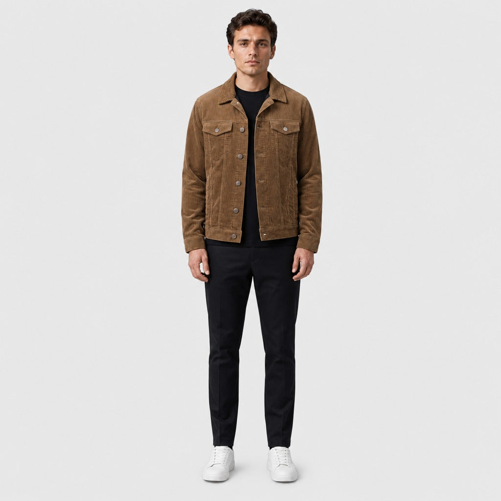 Men’s Corduroy Trucker Jacket Persimmon full length