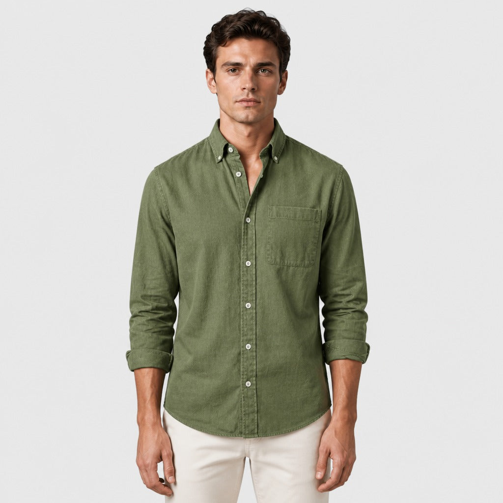 Men’s Cotton Blend Button-Down Shirt Green front