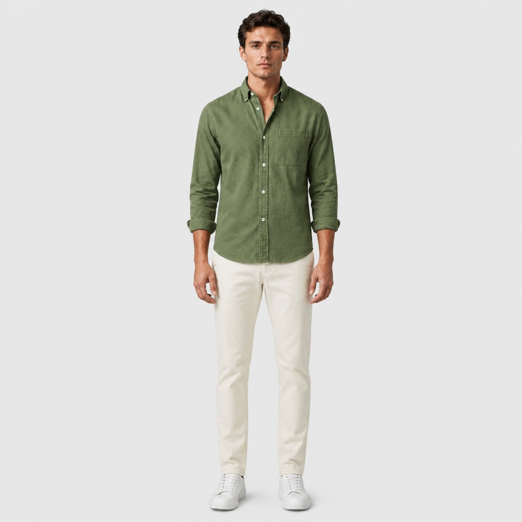 Men’s Cotton Blend Button-Down Shirt Green full length