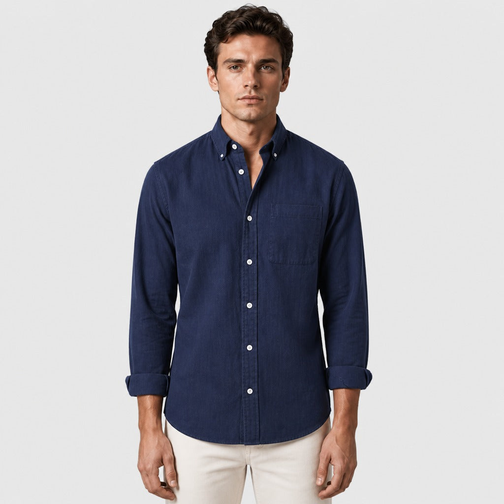 Men’s Cotton Blend Button-Down Shirt Navy Blue