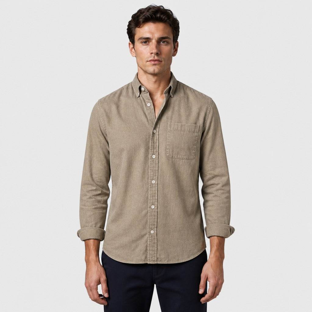 Men’s Cotton Blend Button-Down Shirt Khaki