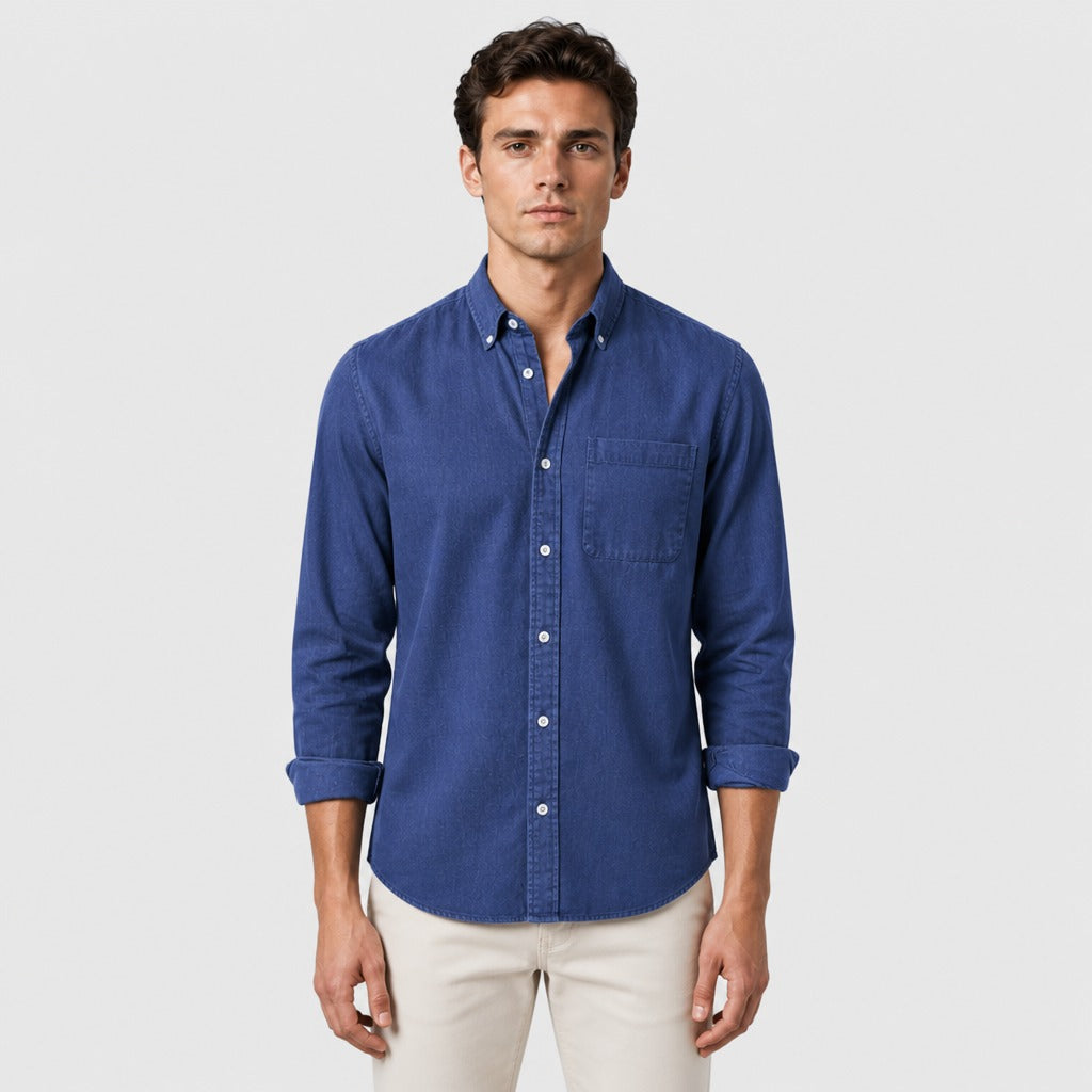 Men’s Cotton Blend Button-Down Shirt Blue