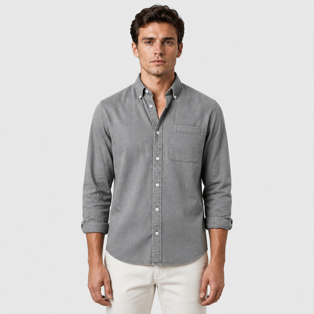 Men’s Cotton Blend Button-Down Shirt Grey