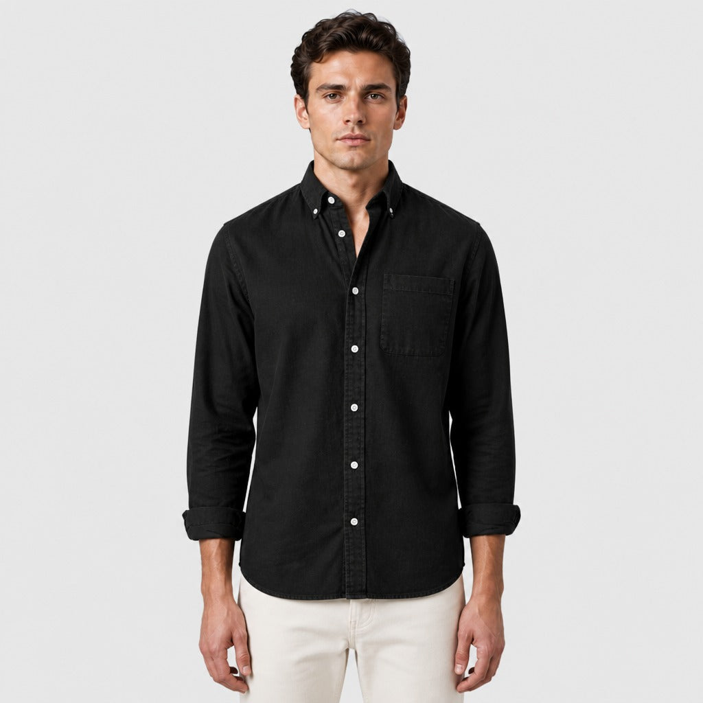 Men’s Cotton Blend Button-Down Shirt Black