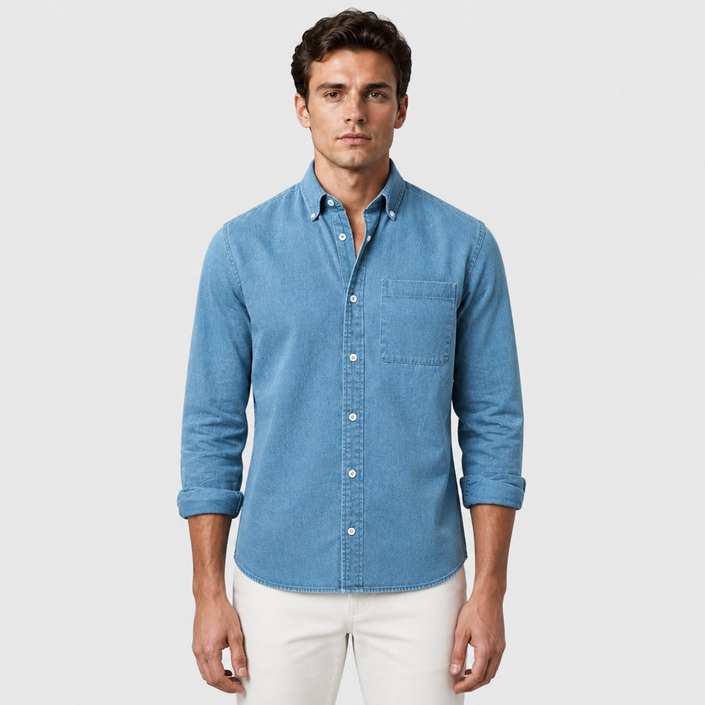 Men’s Cotton Blend Button-Down Shirt Sky Blue