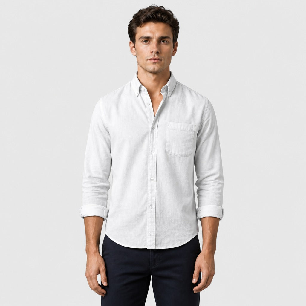 Men’s Cotton Blend Button-Down Shirt White