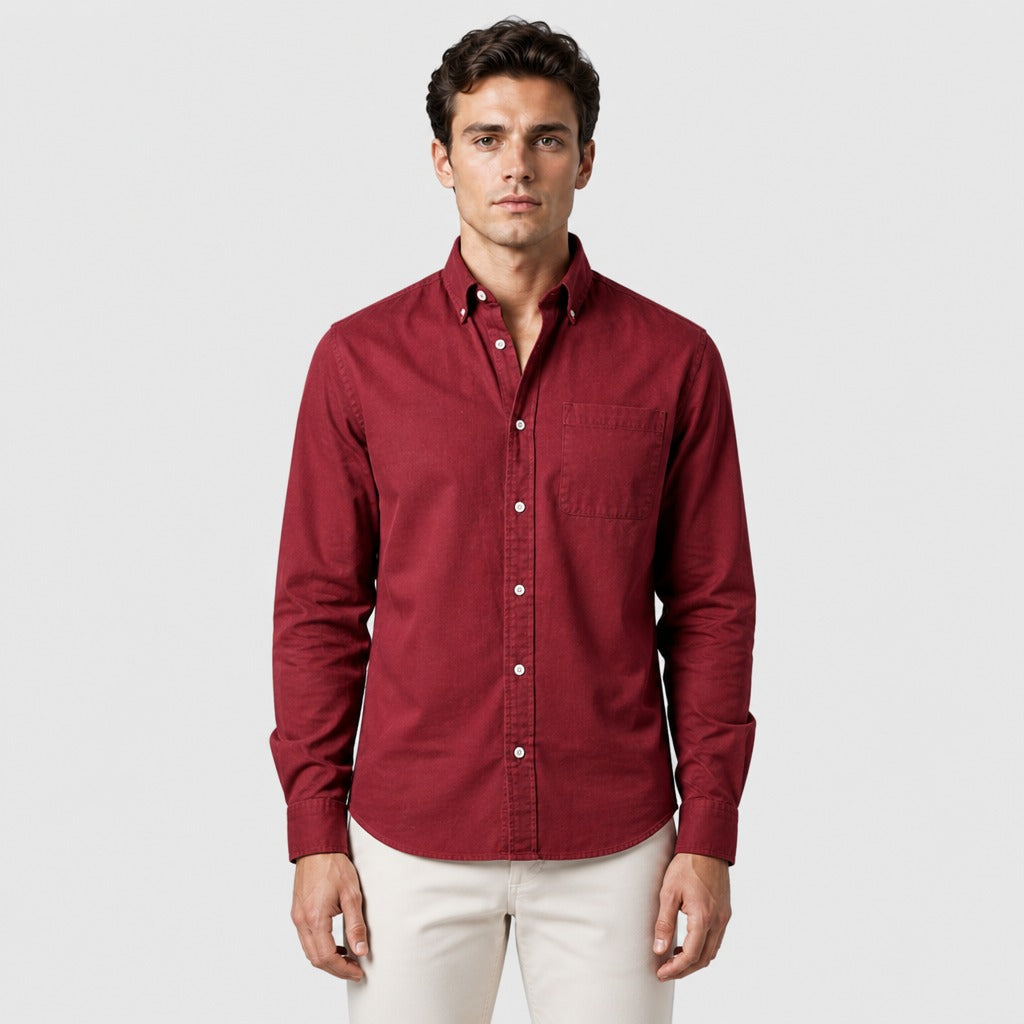 Men’s Cotton Blend Button-Down Shirt Red