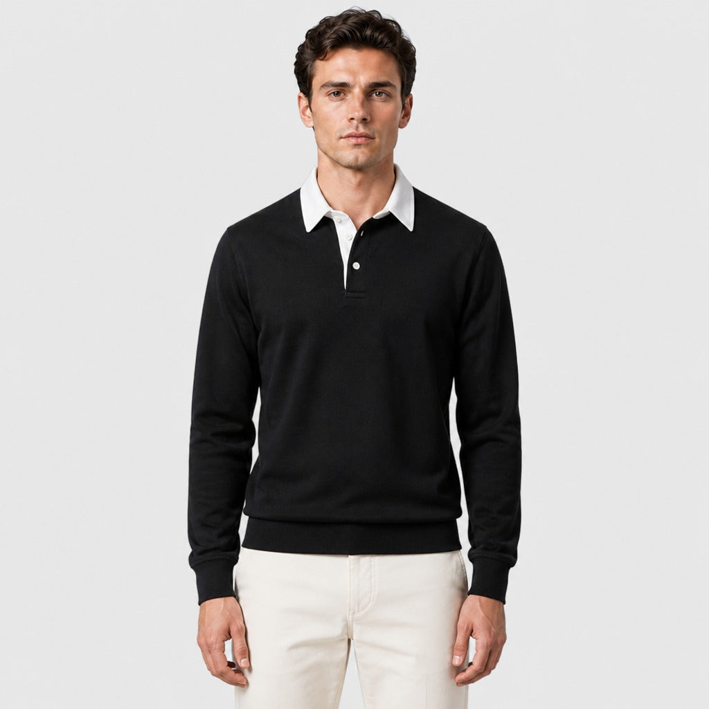 Men’s Cotton Blend Collared Sweatshirt Black front