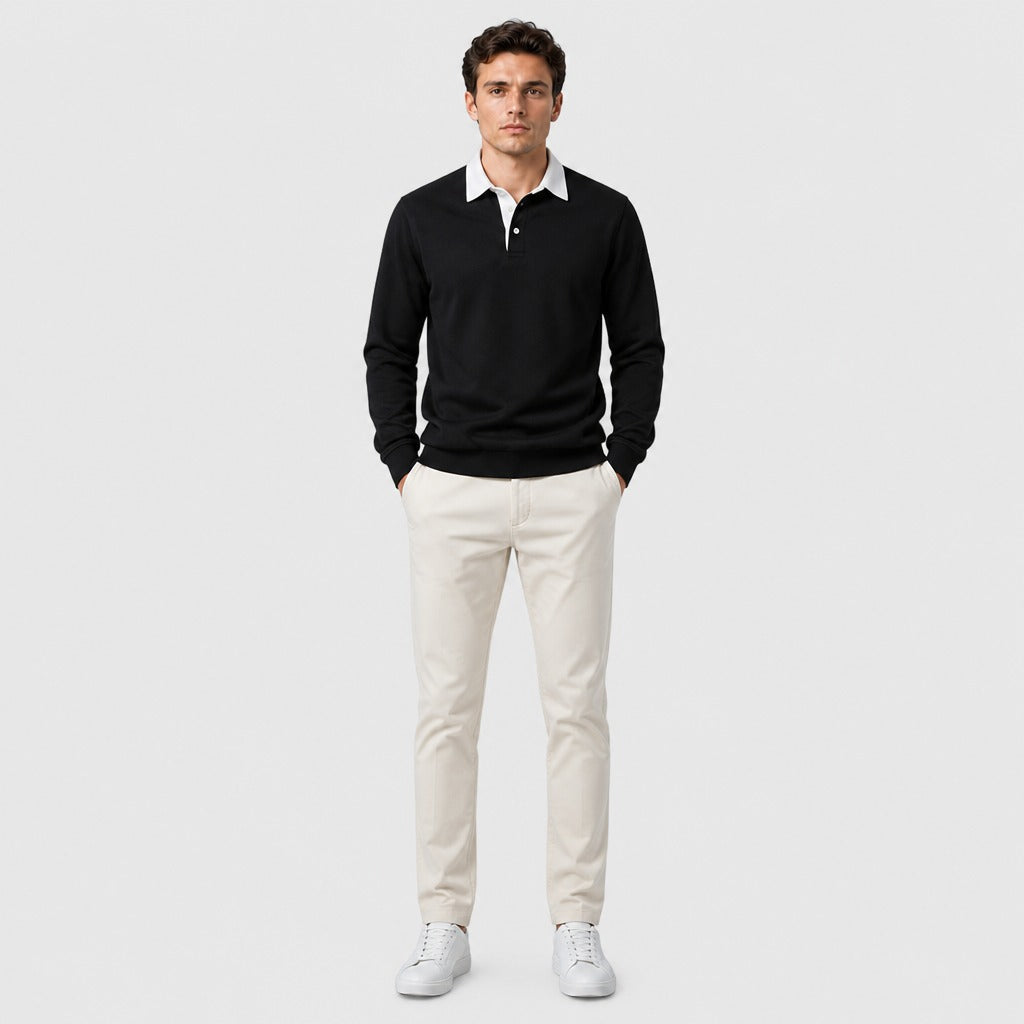 Men’s Cotton Blend Collared Sweatshirt Black full length