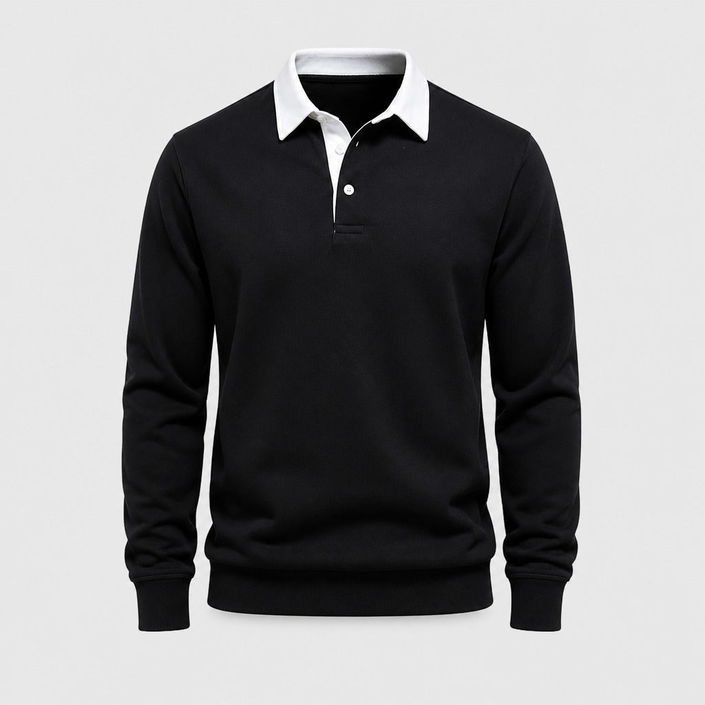 Men’s Cotton Blend Collared Sweatshirt Black product front
