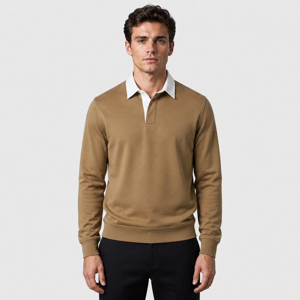 Men’s Cotton Blend Collared Sweatshirt Khaki