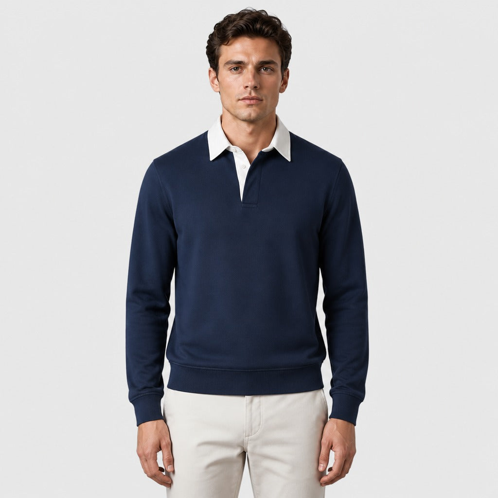 Men’s Cotton Blend Collared Sweatshirt Navy Blue