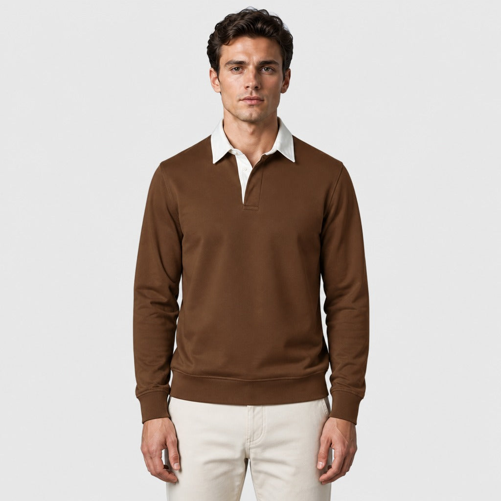Men’s Cotton Blend Collared Sweatshirt Brown