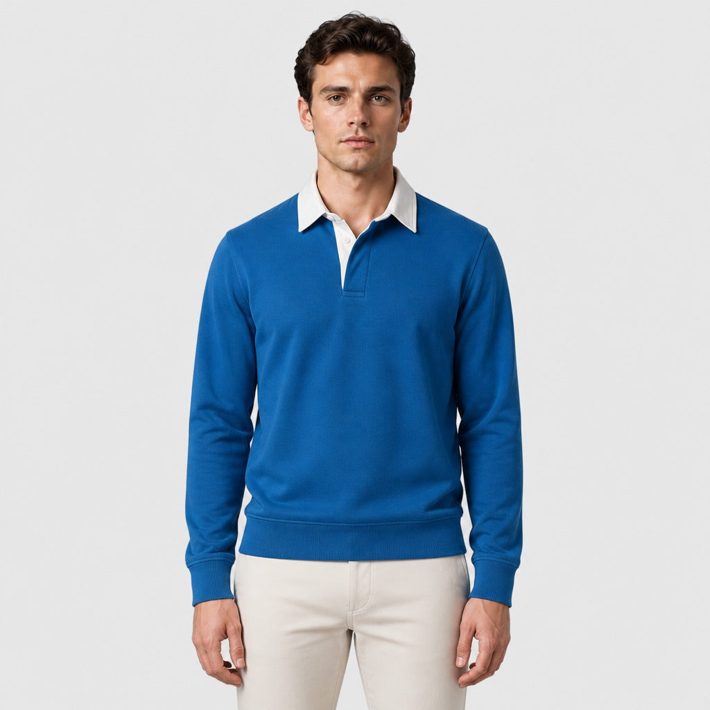 Men’s Cotton Blend Collared Sweatshirt Blue