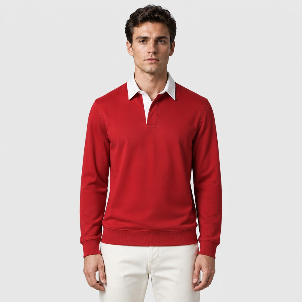 Men’s Cotton Blend Collared Sweatshirt Red
