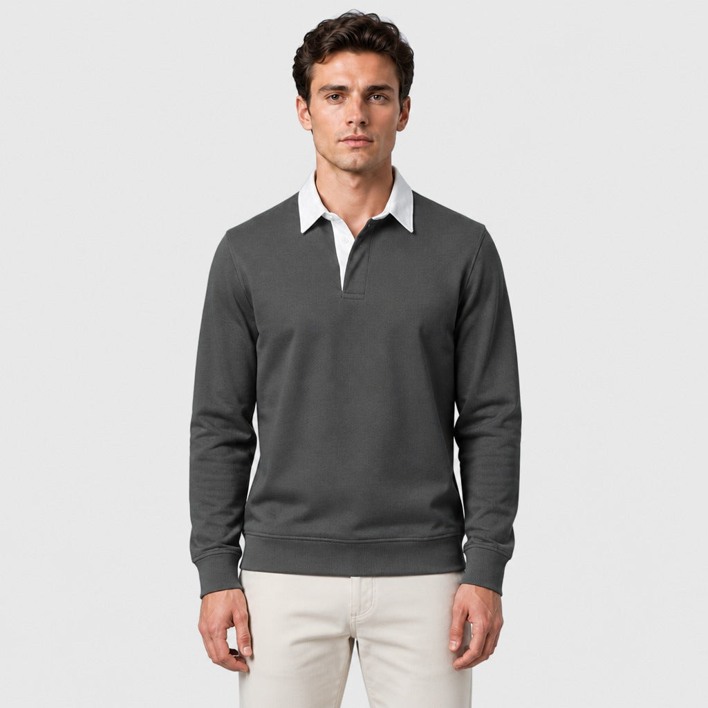 Men’s Cotton Blend Collared Sweatshirt Dark Grey