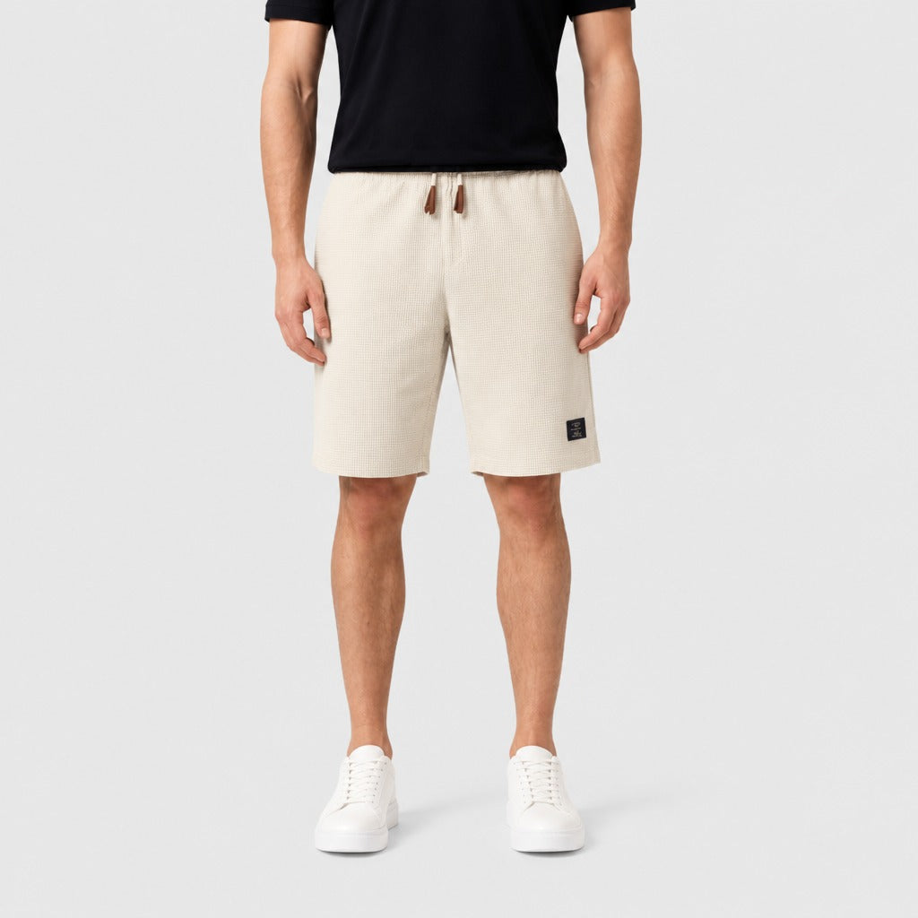Men’s Cotton Blend Shorts with Appliqué Detail Apricot front