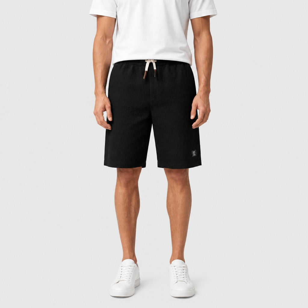 Men’s Cotton Blend Shorts with Appliqué Detail Black