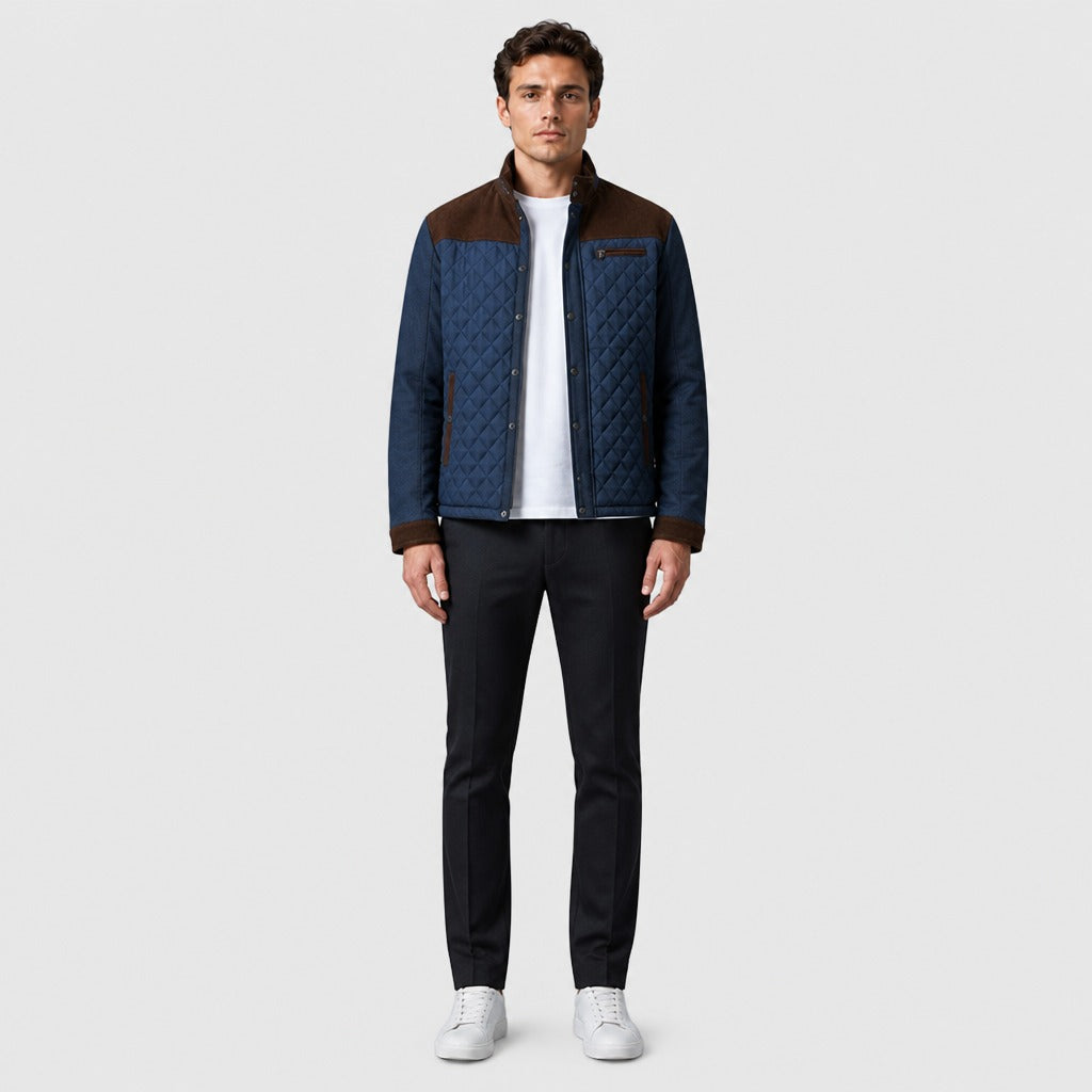 Men’s Cotton Blend Zip Jacket with Turn-Down Collar Brown full length