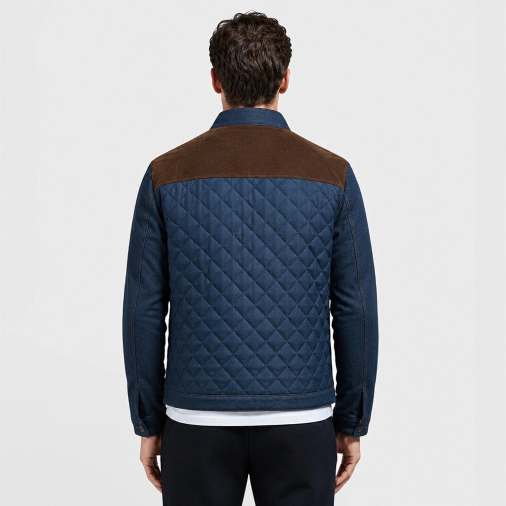 Men’s Cotton Blend Zip Jacket with Turn-Down Collar Brown back
