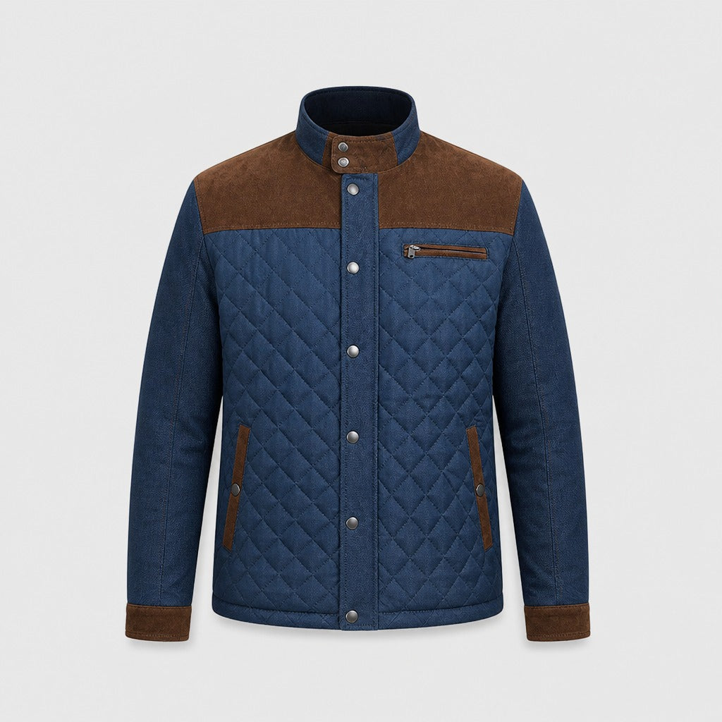 Men’s Cotton Blend Zip Jacket with Turn-Down Collar Brown product front