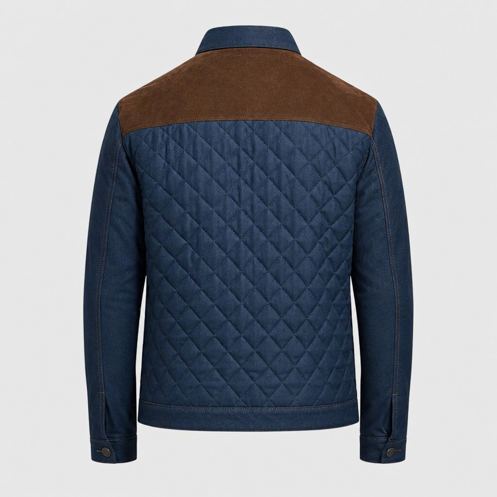 Men’s Cotton Blend Zip Jacket with Turn-Down Collar Brown product back