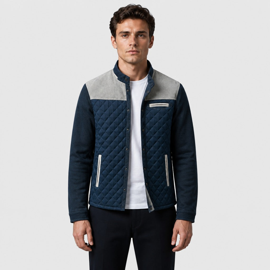 Men’s Cotton Blend Zip Jacket with Turn-Down Collar Grey