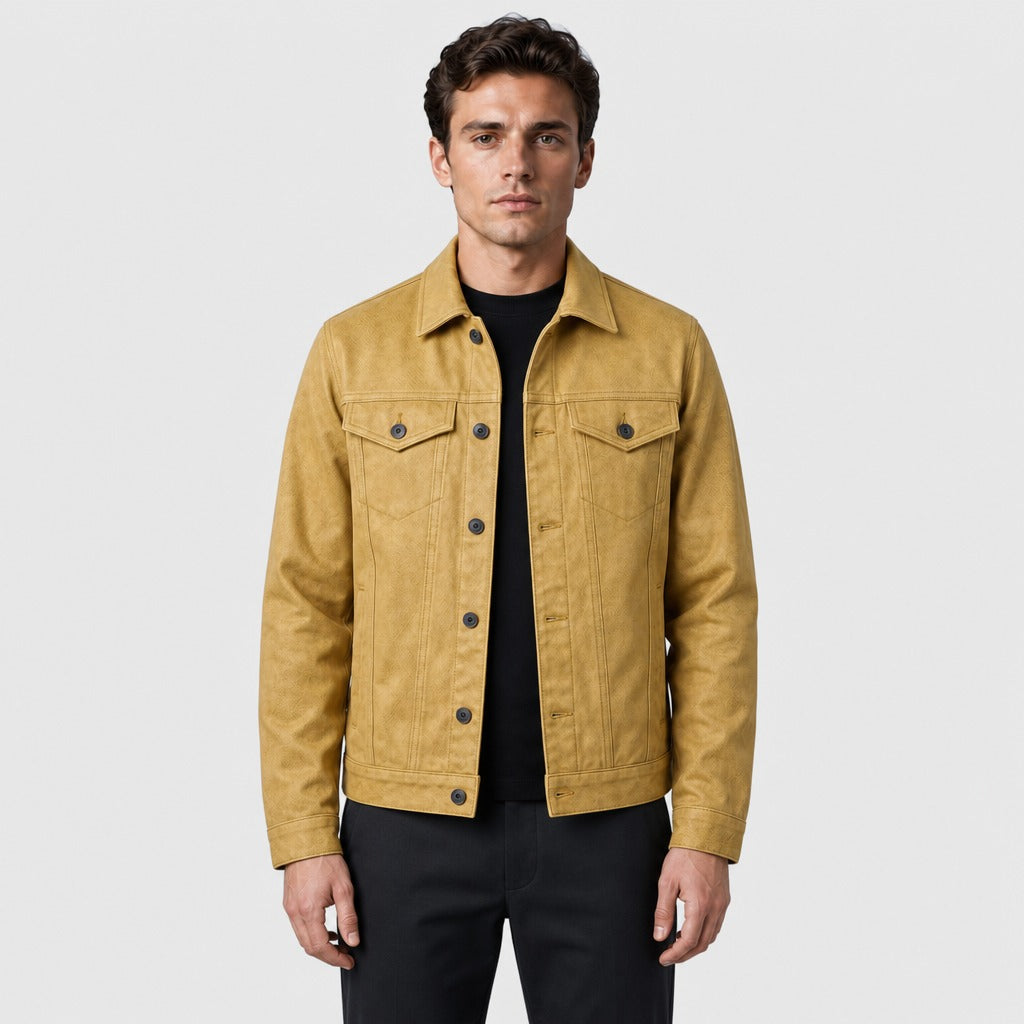 Men’s Cotton Button Jacket with Appliqué Detail Khaki front