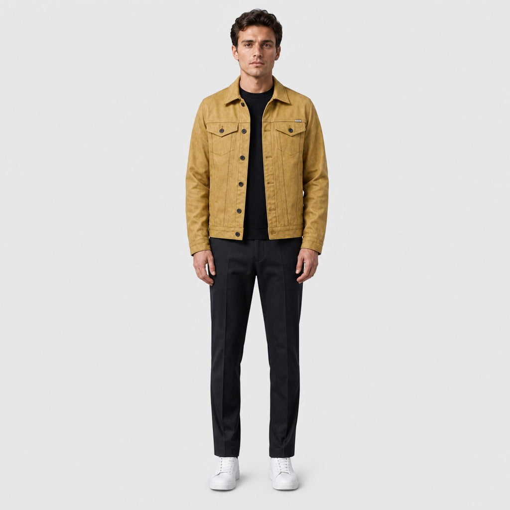 Men’s Cotton Button Jacket with Appliqué Detail Khaki full length
