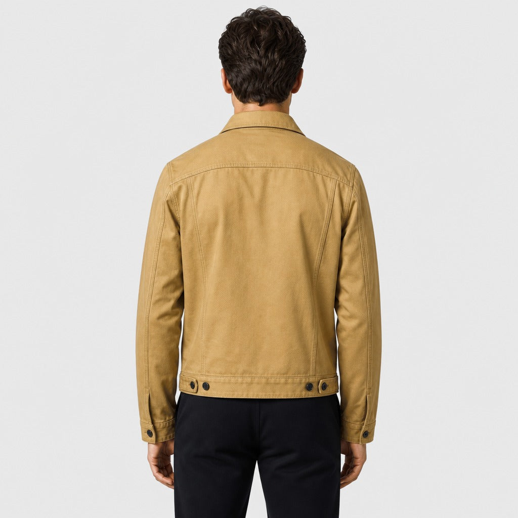Men’s Cotton Button Jacket with Appliqué Detail Khaki back