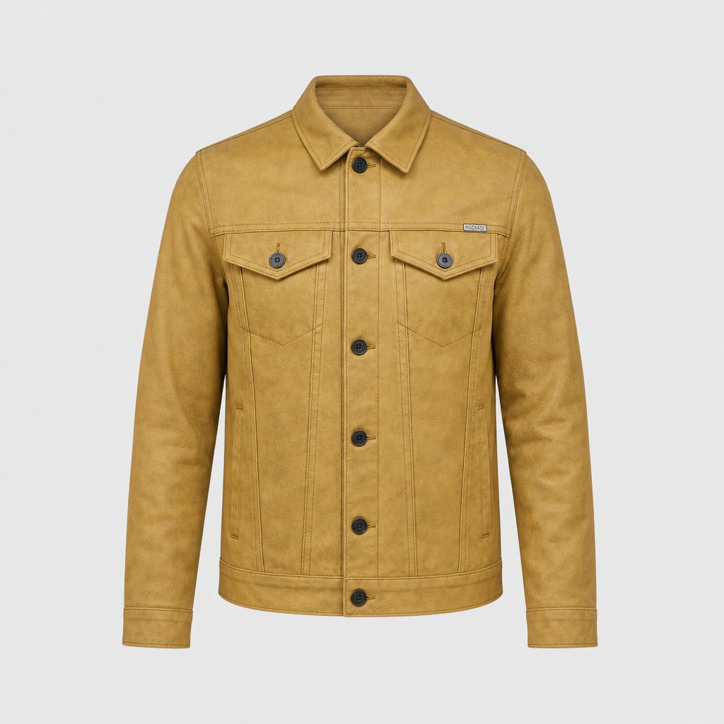 Men’s Cotton Button Jacket with Appliqué Detail Khaki product front