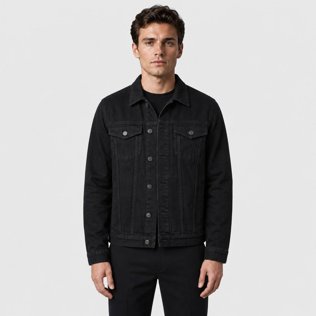 Men’s Cotton Button Jacket with Appliqué Detail Black