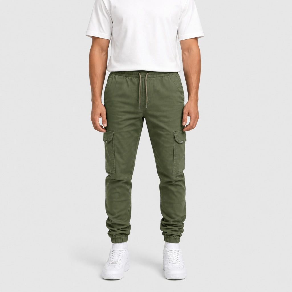 Men’s Cotton Cargo Joggers Military Green front