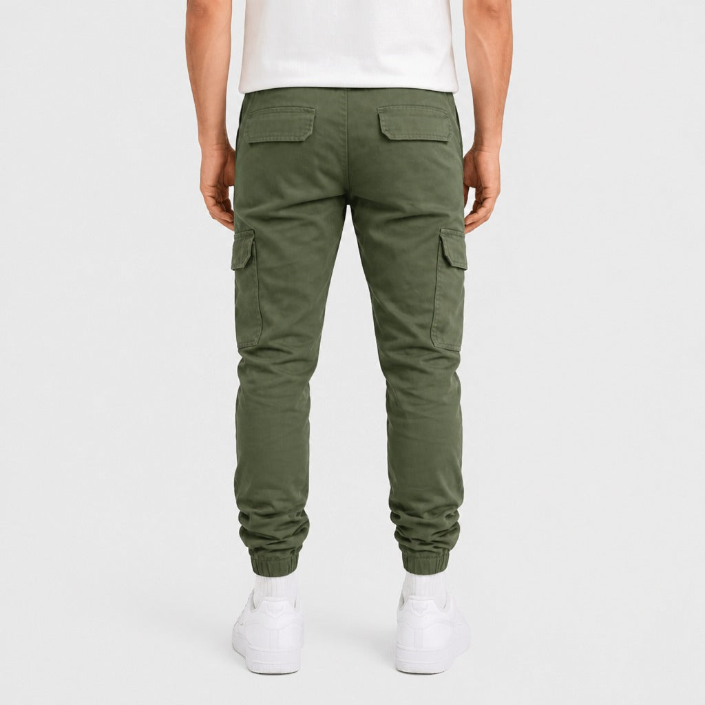 Men’s Cotton Cargo Joggers Military Green back