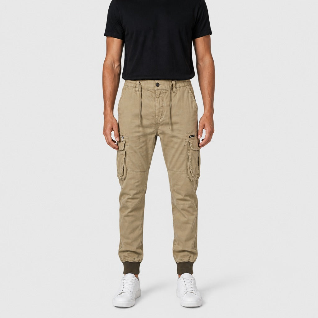 Men’s Cotton Cargo Trousers with Zip Pocket Khaki front
