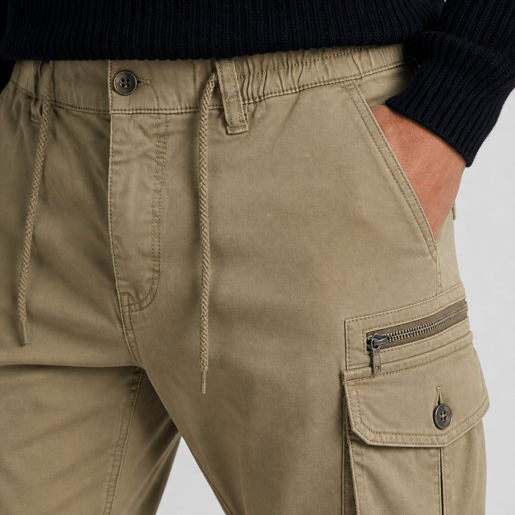 Men’s Cotton Cargo Trousers with Zip Pocket detail