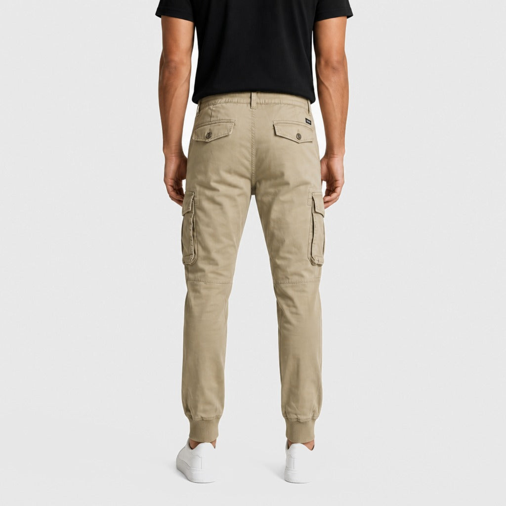 Men’s Cotton Cargo Trousers with Zip Pocket Khaki back