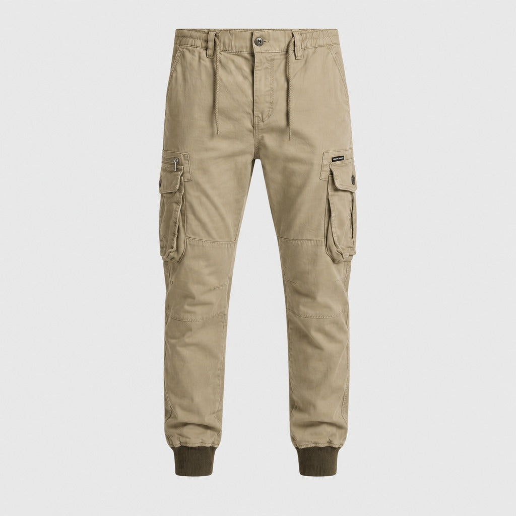 Men’s Cotton Cargo Trousers with Zip Pocket Khaki product front