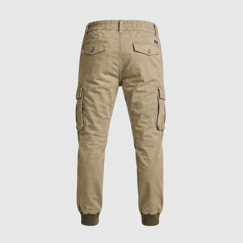 Men’s Cotton Cargo Trousers with Zip Pocket Khaki product back