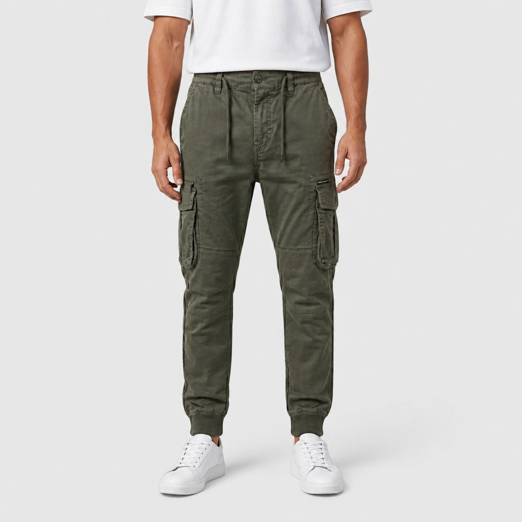 Men’s Cotton Cargo Trousers with Zip Pocket Green